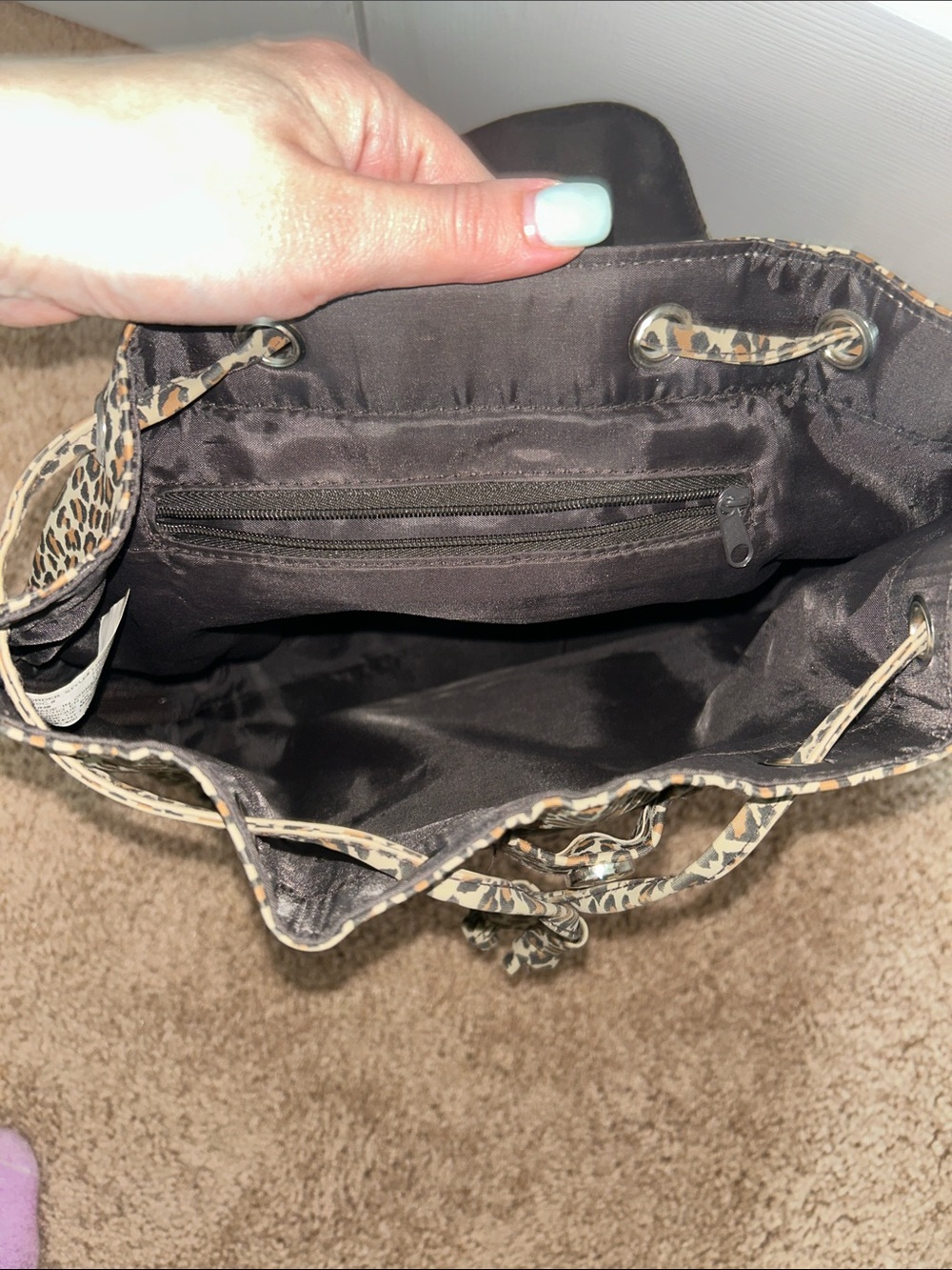 Leopard Print Drawstring Backpack - Brown - Picture 3 of 3
